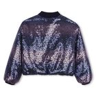 Girls Navy Blue Sequin Zip Up Top, 1, hi-res