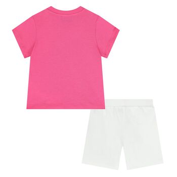 Younger Girls Pink & White Teddy Bear Shorts Set