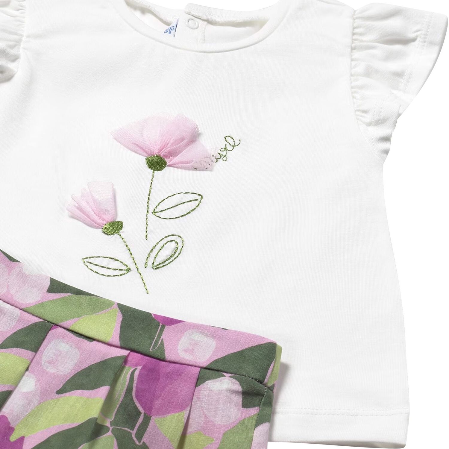 طقم شورت عاجي ووردي للبنات, 1, hi-res