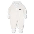 White Sherpa Fleece Baby Pramsuit, 1, hi-res