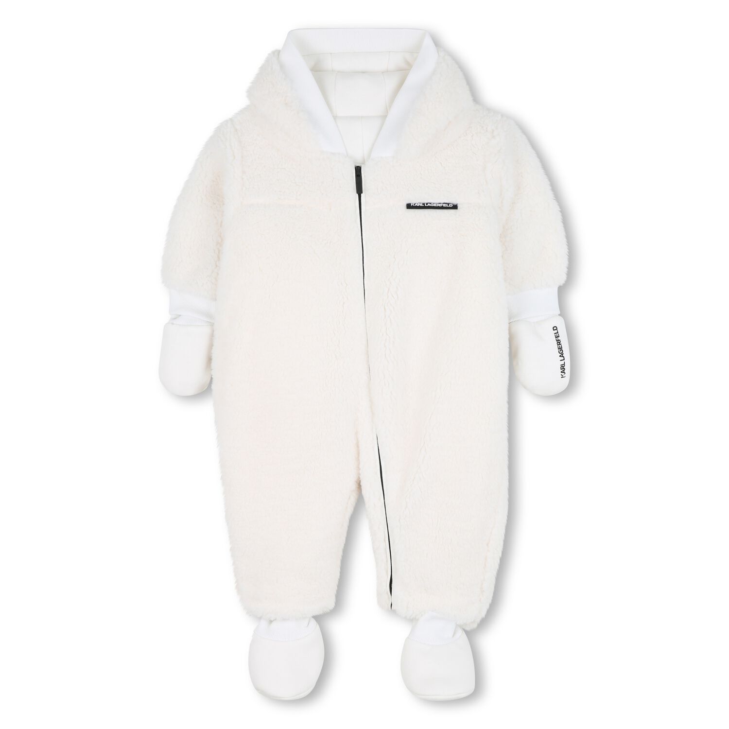 White Sherpa Fleece Baby Pramsuit, 1, hi-res