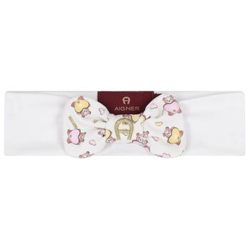 Aigner Baby Girls White Teddy Bear Logo Headband, 1 Baby Girls White Teddy Bear Logo Headband