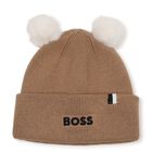 Beige Pom Pom Logo Baby Hat, 1, hi-res