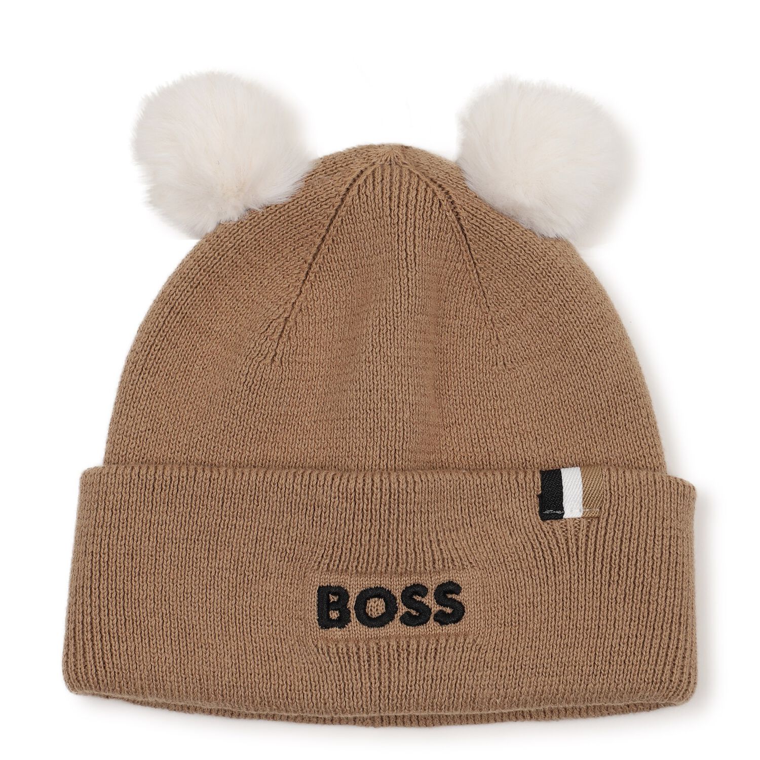 Beige Pom Pom Logo Baby Hat, 1, hi-res