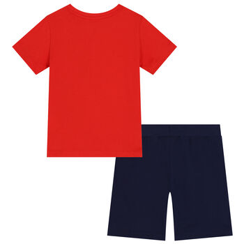 Boys Red & Navy Blue Dogs Shorts Set