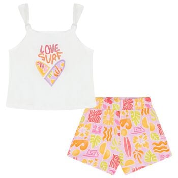 Girls White & Lilac Shorts Set