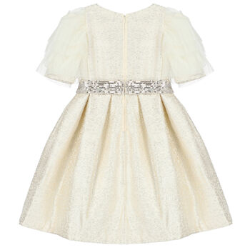 Girls Ivory & Silver Embellished Dress