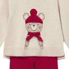 Younger Girls Ivory & Red Teddy Bear Trousers Set, 2, hi-res