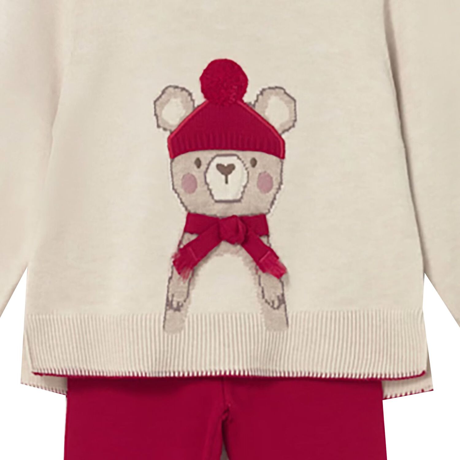 Younger Girls Ivory & Red Teddy Bear Trousers Set, 2, hi-res image number null