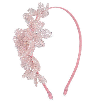 Girls Pink Embellished Crystal Flower Hairband