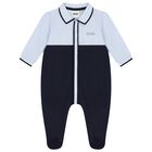 Baby Boys Blue & Navy Blue Logo Babygrow, 2, hi-res