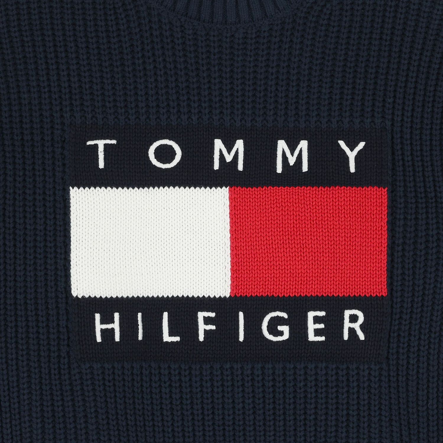 Boys Navy Blue Logo Knitted Sweater, 1, hi-res