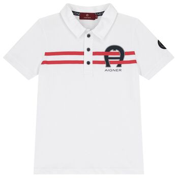 Aigner Boys White Logo Polo Shirt, 1 Boys White Logo Polo Shirt