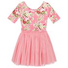 Girls Pink Floral Tulle Dress, 2, hi-res