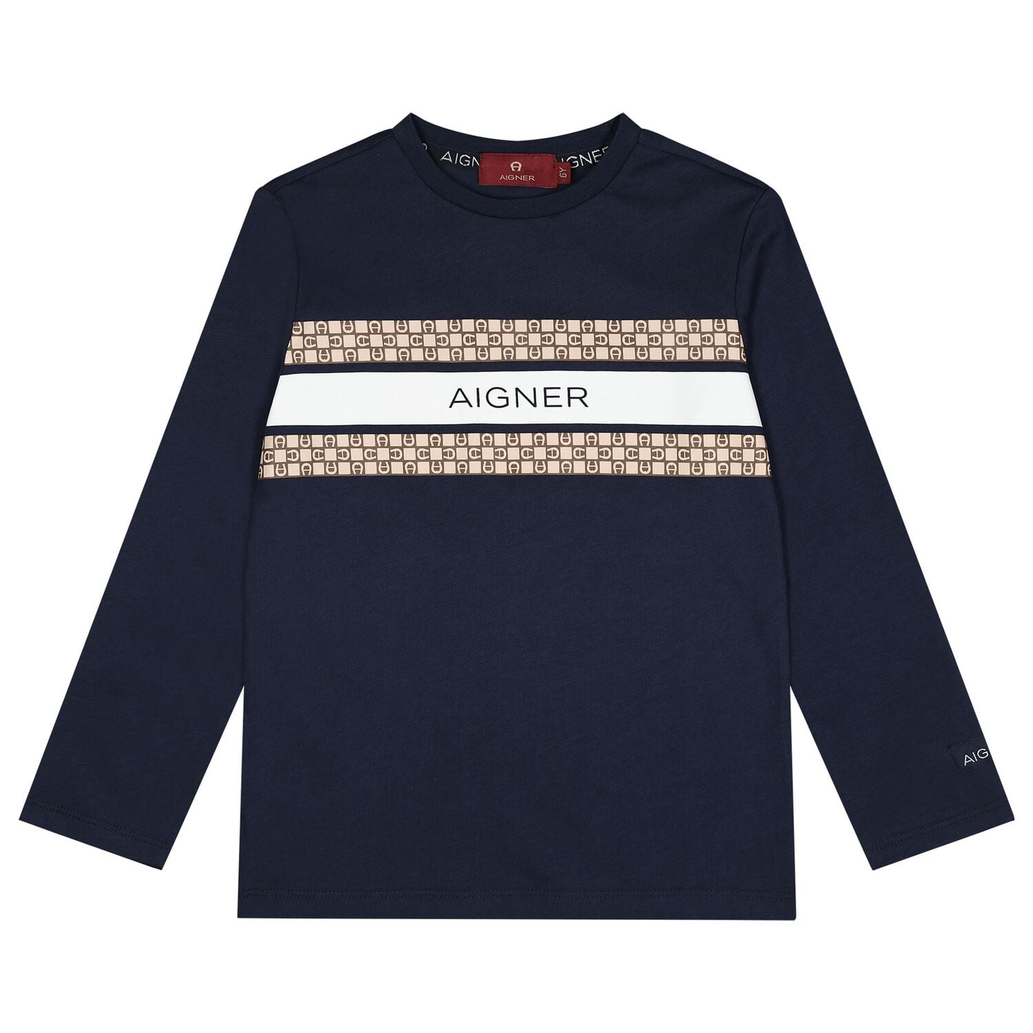 Boys Navy Blue Logo Long Sleeve Top, 1, hi-res