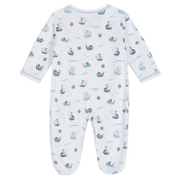 Baby Boys White Boats At Sea Babygrow