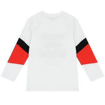 Boys White Logo Long Sleeve Top