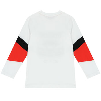 Boys White Logo Long Sleeve Top