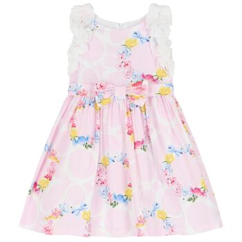 Girls Pink Ruffled Floral Dress