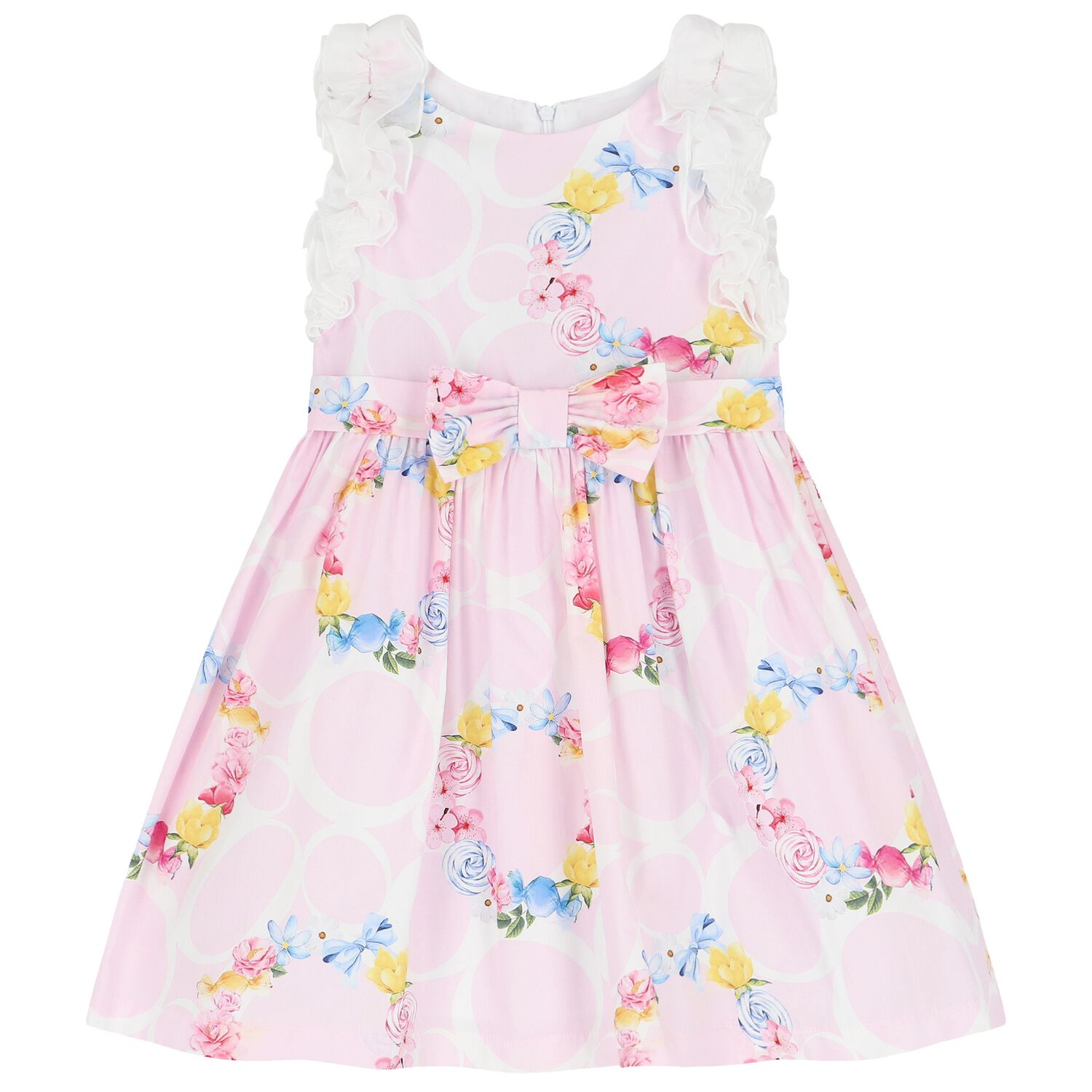 Girls Pink Ruffled Floral Dress, 1, hi-res image number null