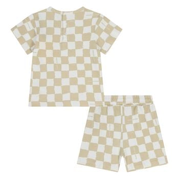 Younger Beige & White Check Shorts Set