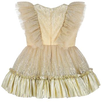 Younger Girls Gold Tulle Ruffled Dress