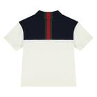 Younger Boys Ivory & Navy Blue Web Striped Polo Shirt, 1, hi-res