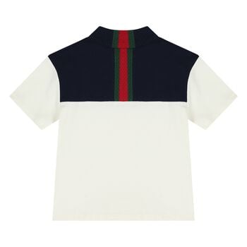 Younger Boys Ivory & Navy Blue Web Striped Polo Shirt