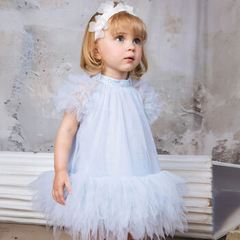 Baby Girls Blue Embellished Tulle Dress Set
