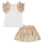 Girls White & Gold Ruffle Skirt Set, 1, hi-res