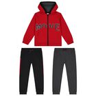 Boys Red, Grey & Black 3 Piece Tracksuit Set, 2, hi-res