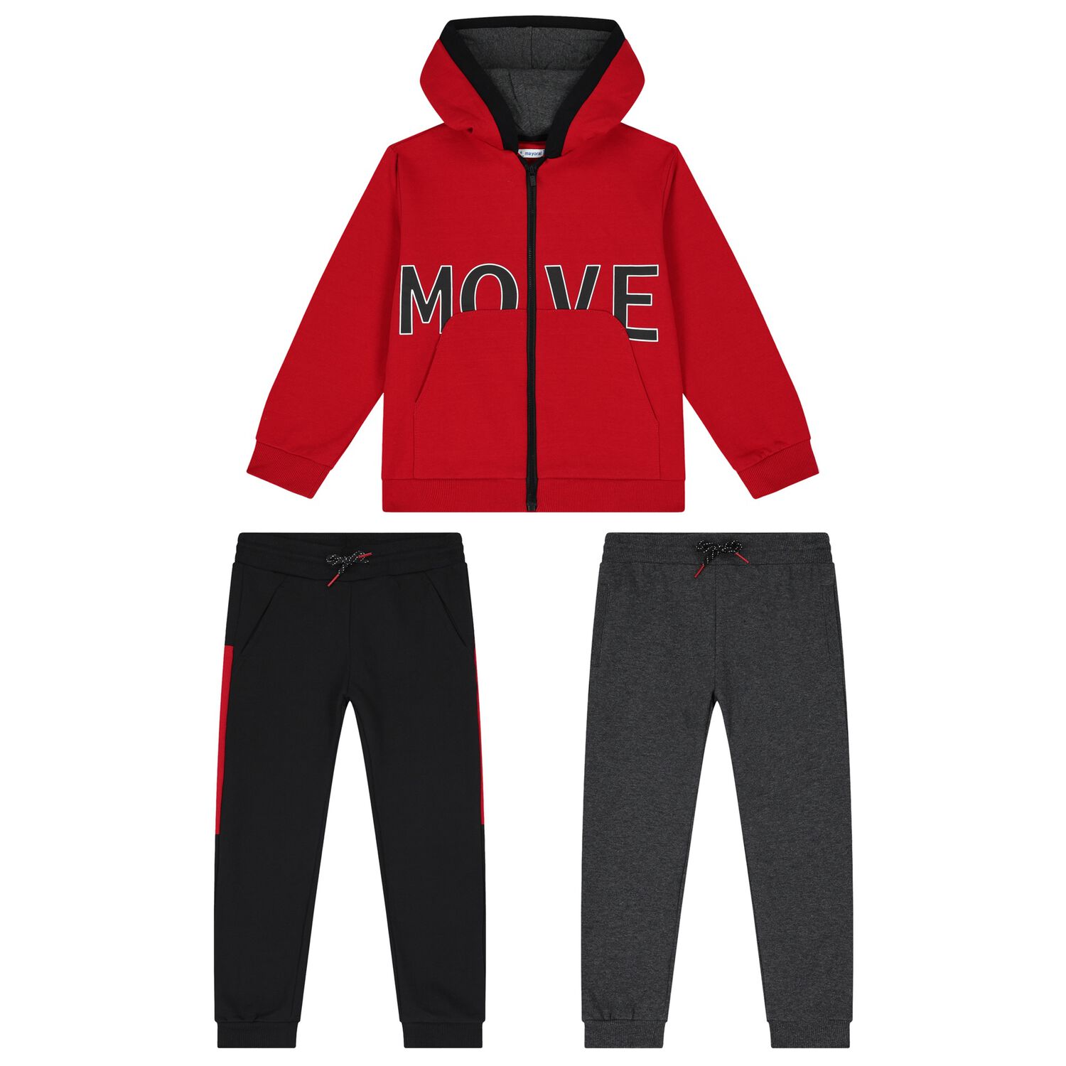 Boys Red, Grey & Black 3 Piece Tracksuit Set, 2, hi-res image number null