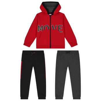 Boys Red, Grey & Black 3 Piece Tracksuit Set