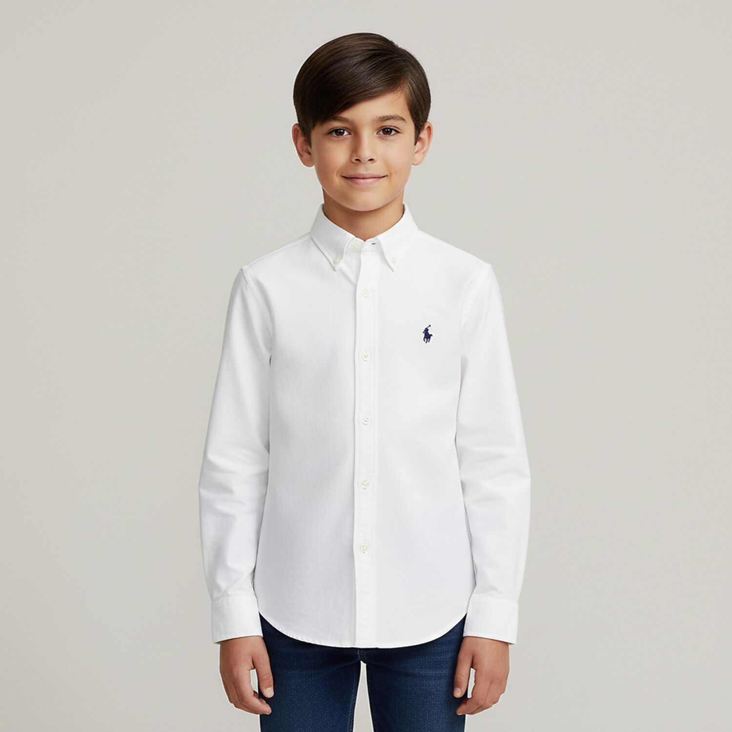 Boys White Slim Fit Logo Shirt, 1, hi-res image number null