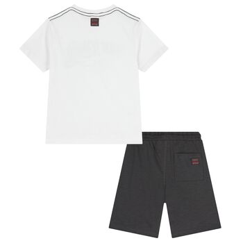 Boys White & Grey Shorts Set