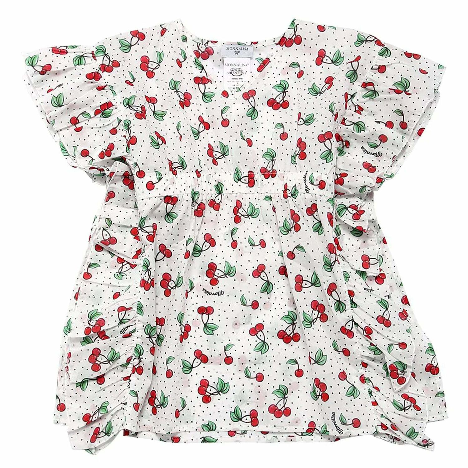 Girls White & Red Cherry Print Beach Dress, 1, hi-res image number null