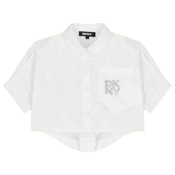 Girls Mini Me White Diamante Logo Shirt