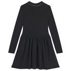 Girls Black Flower Knitted Dress, 1, hi-res