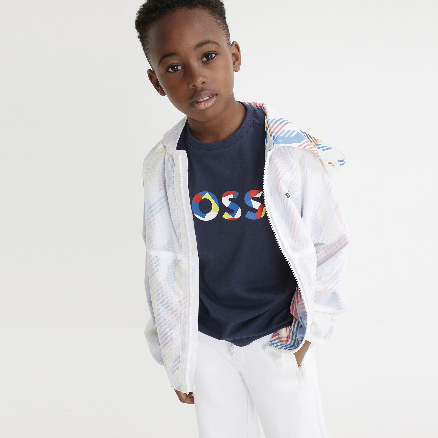 Boys White Logo Shorts, 3, hi-res image number null