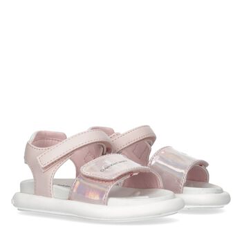 Girls Iridescent Pink Logo Sandals