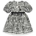 Girls Ivory & Black Ribbon Floral Tulle Dress, 1, hi-res