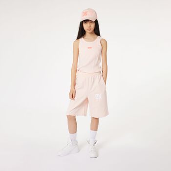 Girls Pink Logo Ribbed Top