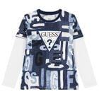 Boys White & Blue Logo Long Sleeve Top, 2, hi-res