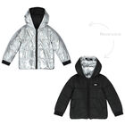 Girls Silver & Black Logo Reversible Puffer Jacket, 1, hi-res