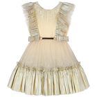 Girls Gold Tulle Ruffled Dress, 2, hi-res
