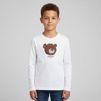 Boys White Teddy Bear Long Sleeve Top