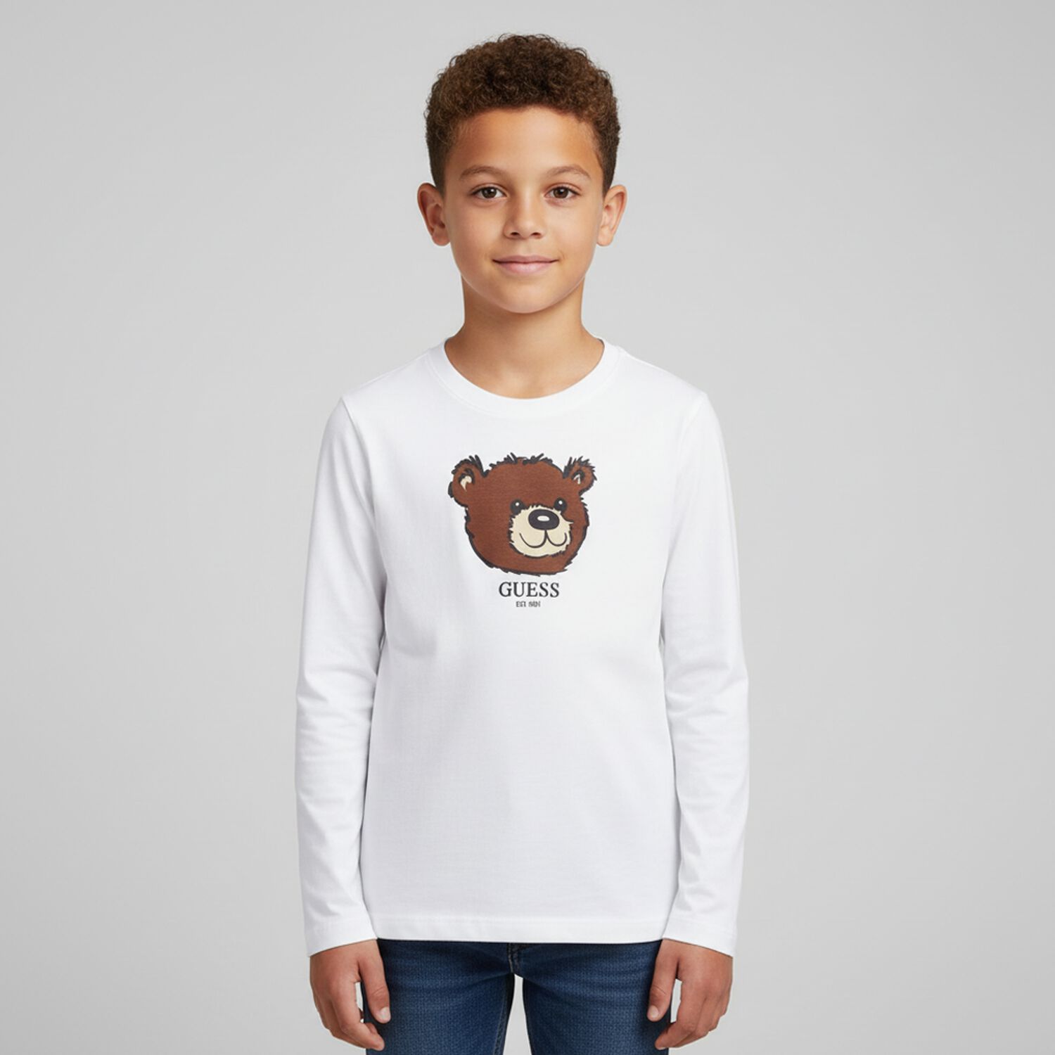 Boys White Teddy Bear Long Sleeve Top, 1, hi-res image number null