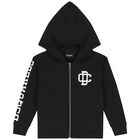 Black Logo Hooded Zip-Up Top, 1, hi-res