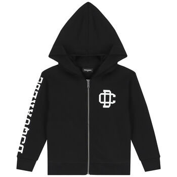 Black Logo Hooded Zip-Up Top