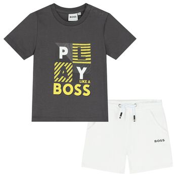Younger Boys Grey & White Logo Shorts Set